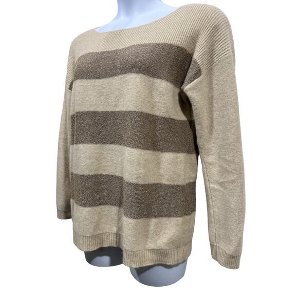 Coldwater Creek L/14 Boatneck Shimmer Striped Angora Cashmere Wool Blend Sweater - Picture 3 of 12